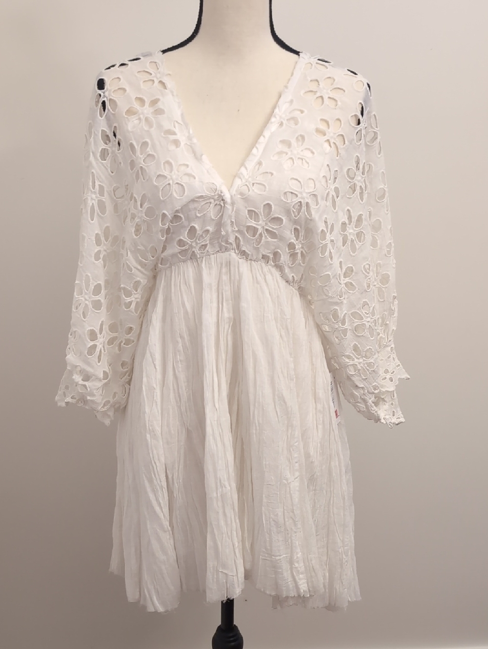 Free People Ivory Eyelet Lace Trim Mini Dress
